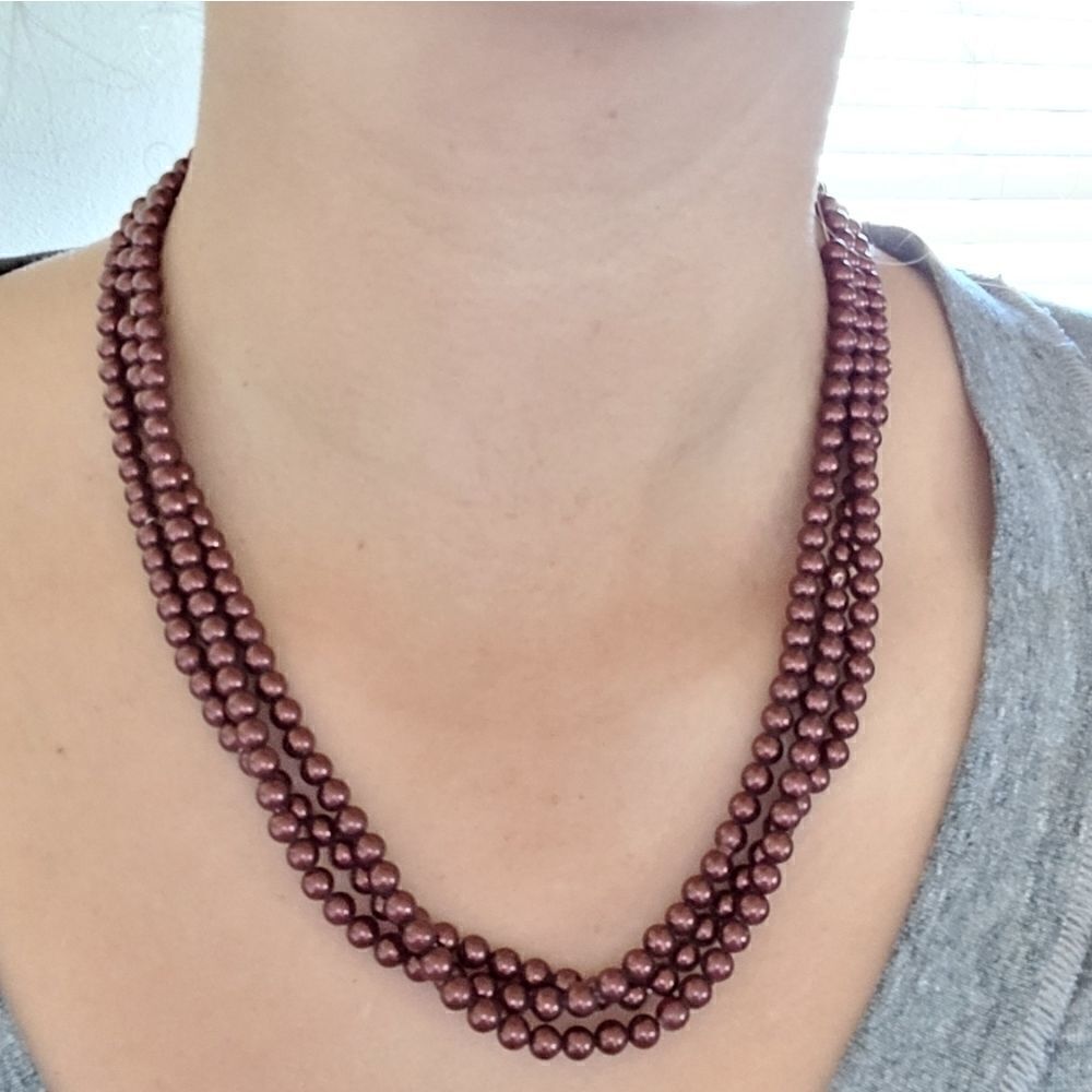 Vintage 80s dangle or multi necklace strand bead matching earrings set screw bac